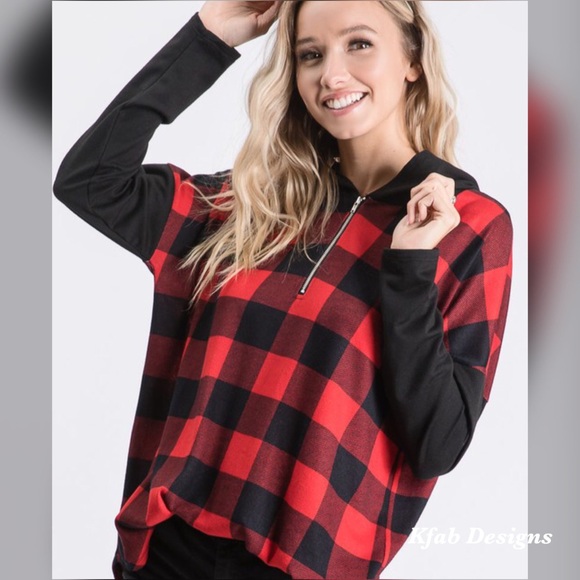 ❤️LAST 1! Check Zip Up Hoodie w/Contrast Sleeves! - Picture 10 of 13